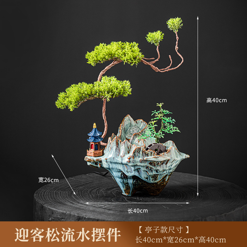 迎客松流水摆件  树脂工艺品 办公室装饰品 详情17