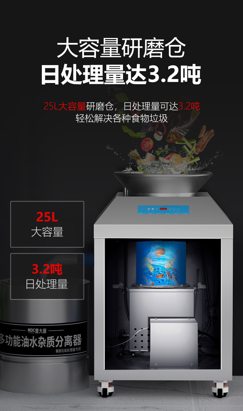 麦大厨厨余垃圾处理器商用酒店厨房干湿垃圾泔水潲水全自动粉碎机详情3
