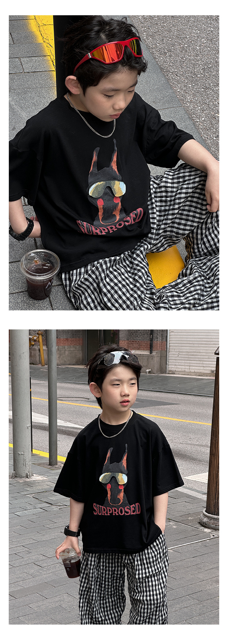 以鸿制衣男童t恤24年夏装新款上衣体恤DIY立体卡通印花短袖韩版潮详情4