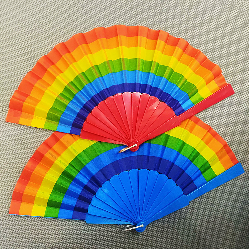 Factory direct supply of new rainbow fans, flat fabric fans, and colorful folding fans, available in one-yuan and two-yuan supplies pic 9