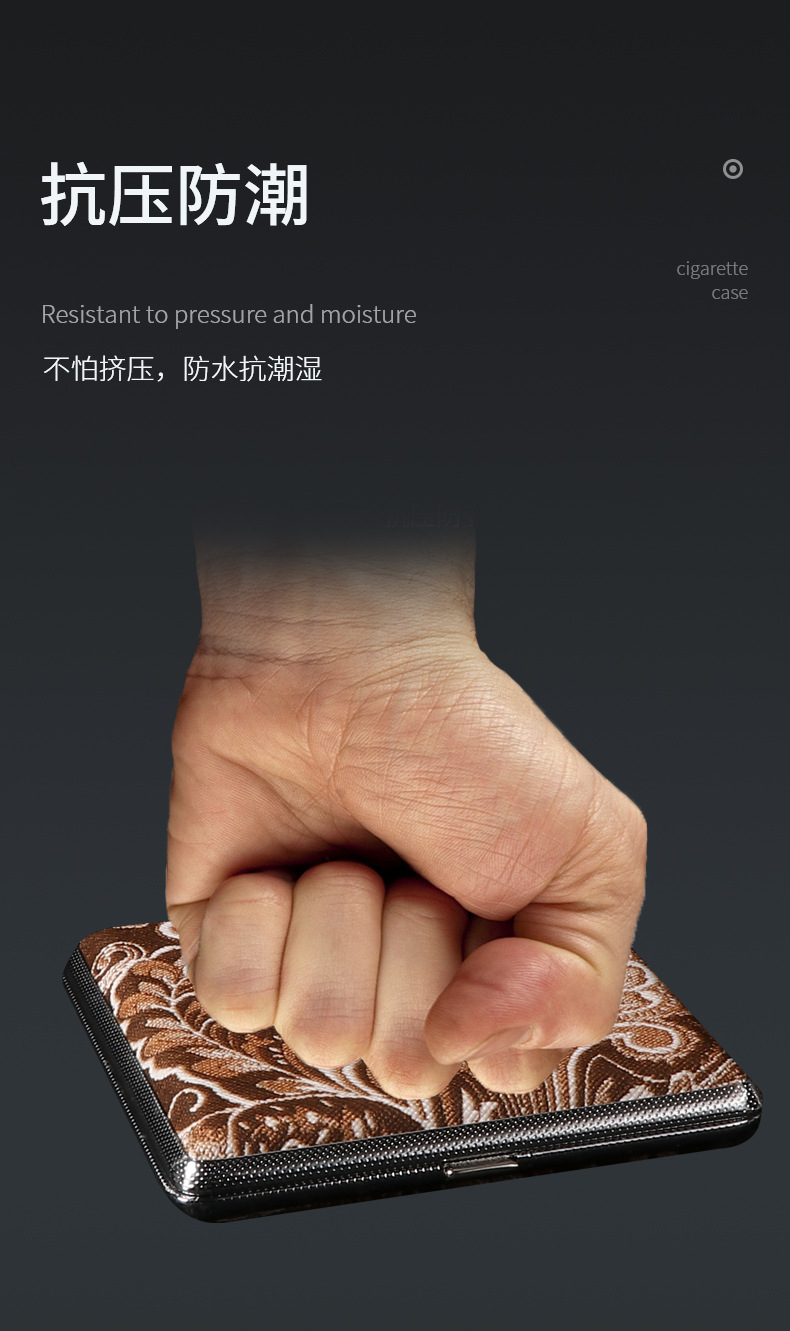 Hot-selling classic leather-textured and rubber-reinforced thick 20-piece cigarette box for men, portable and lightweight metal veneered cigarette box pic 5