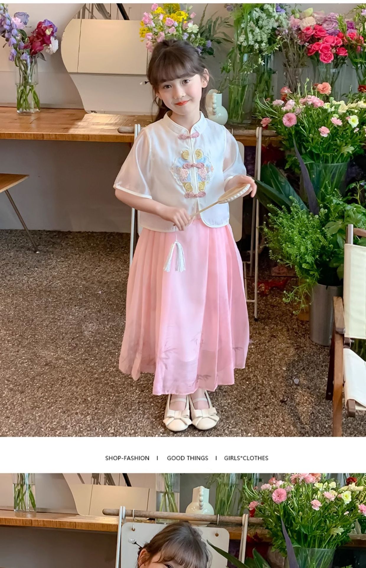 国潮女童短袖连衣裙2025夏季新款儿童中国风夏装裙子女大童公主裙套装详情9