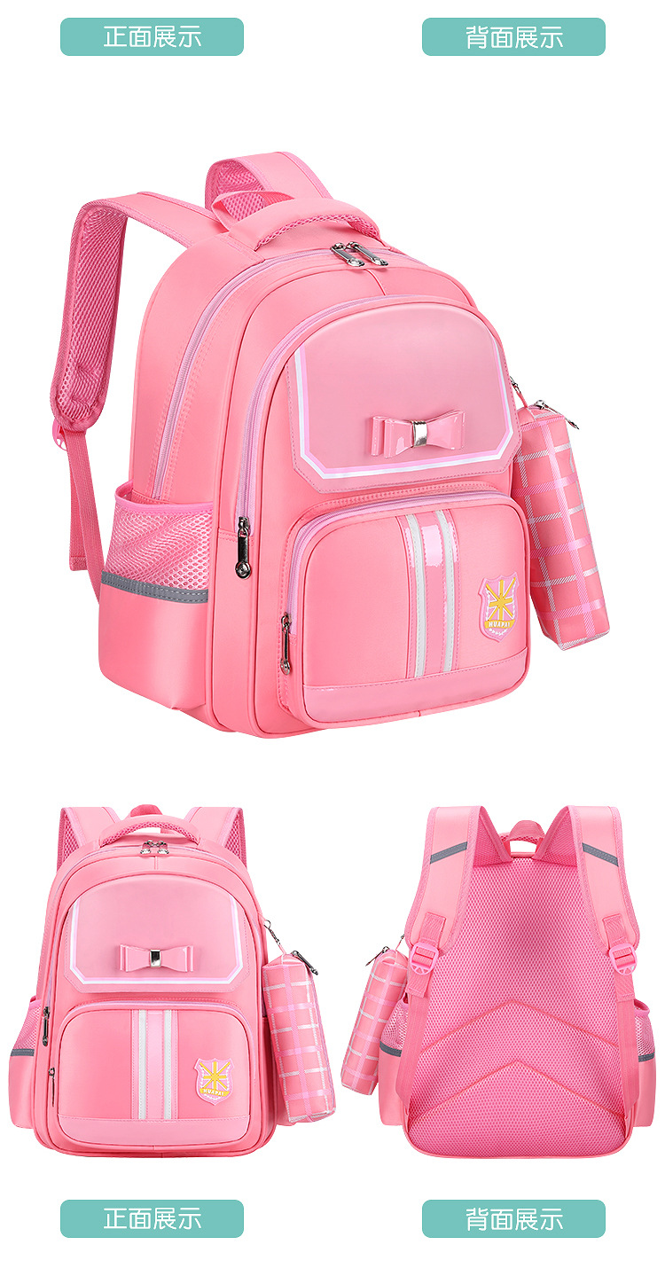 New primary school schoolbag for girls with bow double shoulder bag 1-3-6 grade PU waterproof and weight-reducing children bag pic 17
