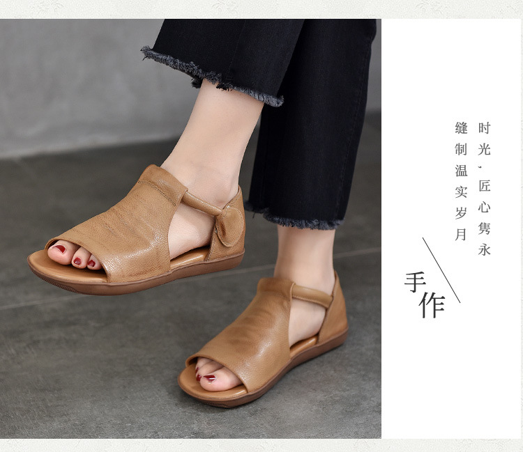 夏季中空女凉鞋真皮平底软底低帮罗马鞋2024新款头层牛皮露趾凉鞋详情27