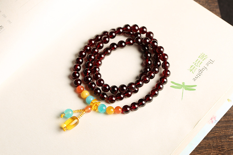 7A natural garnet wine red bracelet, 7mm with three loops, natural amber South red DIY bracelet, one piece consignment pic 7