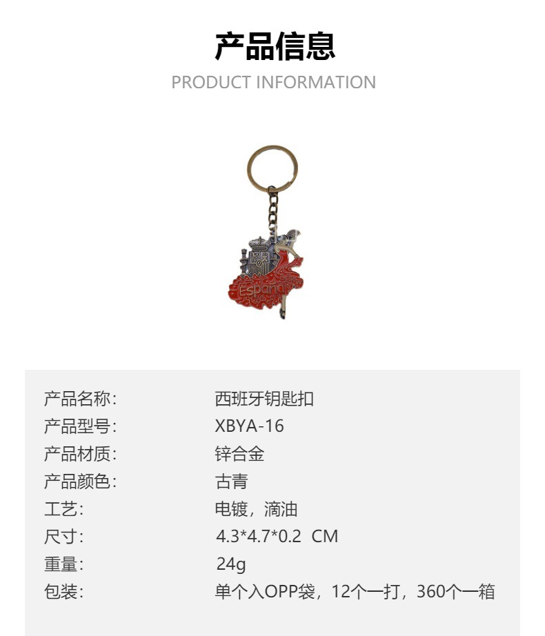 西班牙ESPANA马德里巴塞罗那巴塞罗那弗拉门戈舞双面锌合金钥匙扣详情2