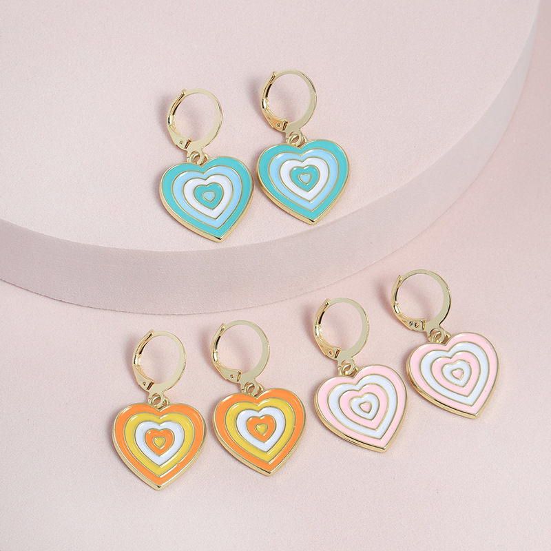 Japanese and Korean niche design sense simple oil-dripping heart-shaped earrings sweet, cute and playful graffiti color-blocking alloy earrings pic 5