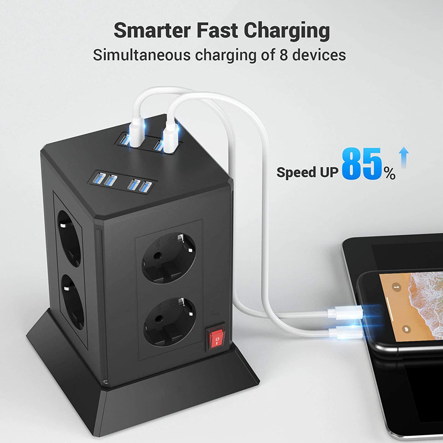European standard tower socket, vertical socket with USB charging socket, multi-functional socket and creative socket desktop socket pic 3