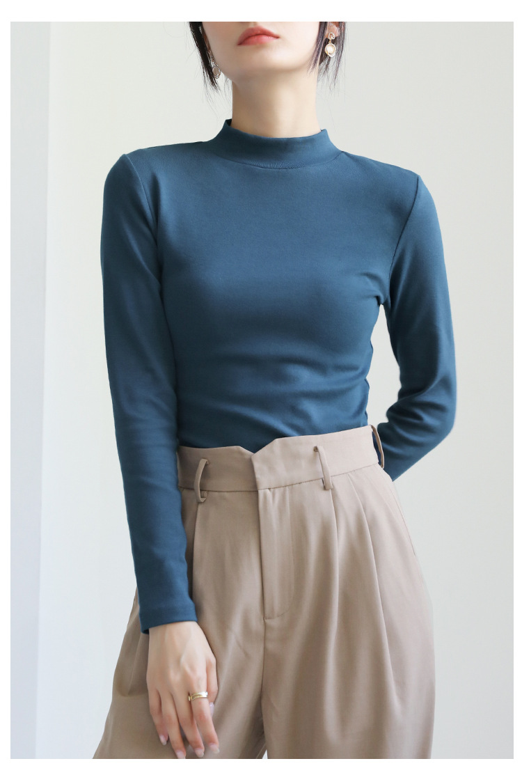 Pequeño cuello alto polainera blanca colgante interior otoño/invierno top mujer algodón cuello medio manga larga camiseta slim fit pic 19