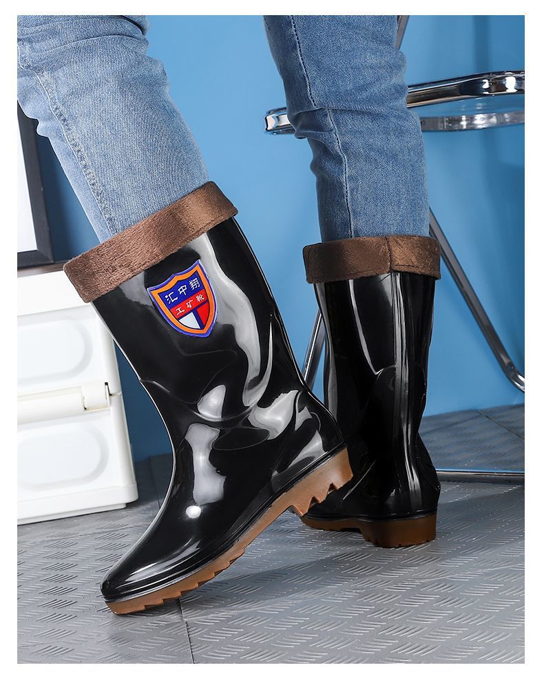 耐磨牛筋底雨鞋男女保暖耐酸碱高筒加厚雨靴防滑劳保洗车水靴工地详情19