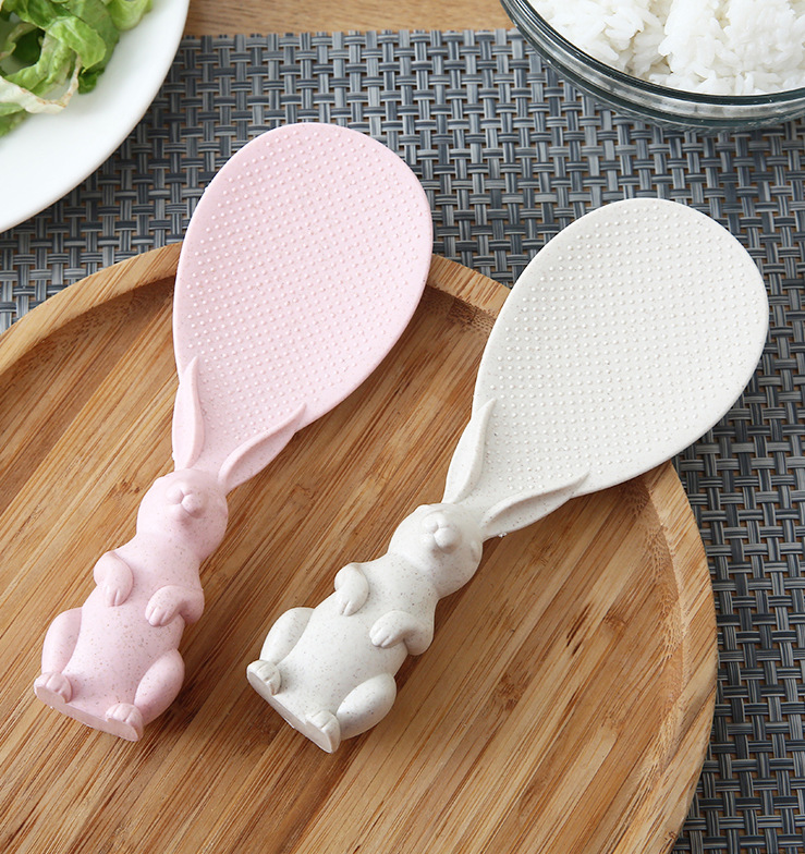 Wheat straw rabbit cartoon rice spoon, standing little rabbit rice spatula, electric rice cooker rice serving spoon, creative non-stick rice pic 4
