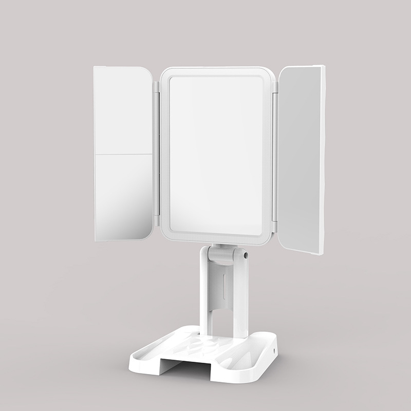 Customized led makeup mirror with 2x and 3x magnification for touch-up and beauty products, foldable dust-proof storage led dressing mirror pic 3