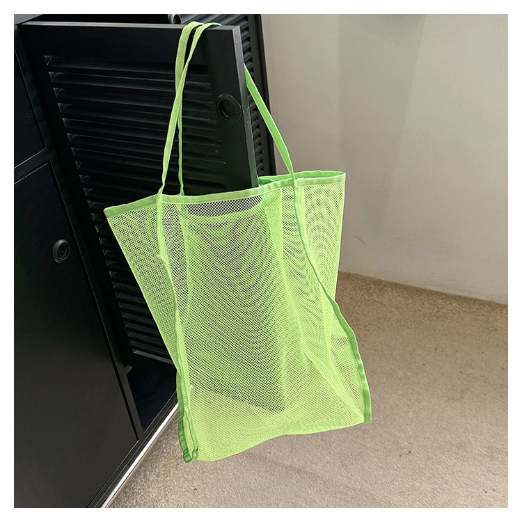 2024夏季新款购物袋纱网透明时尚单肩网纱沙滩包大容量网眼托特包详情65