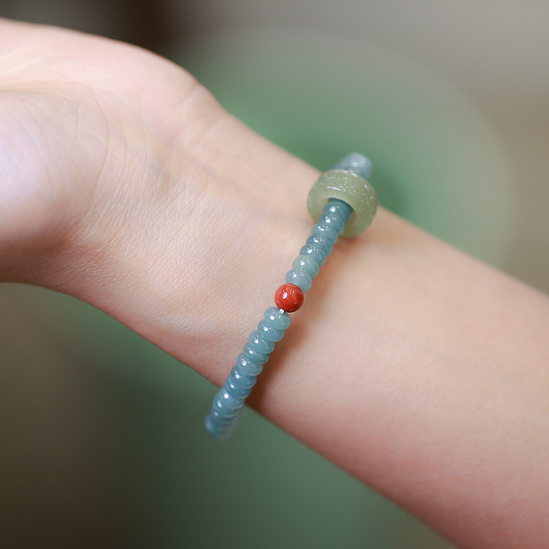 Blue water jadeite abacus bead single-loop bracelet and Tian Tian jade running ring Nan Hong accessory jewelry bracelet for good fortune and auspiciousness pic 7