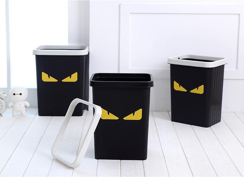 Monster pattern pressure ring square trash can, kitchen uncovered garbage basket, creative home living room bedroom plastic paper basket pic 4