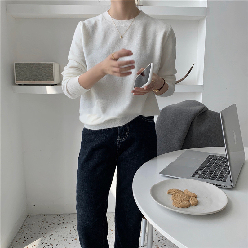 韩版秋冬季百搭圆领套头毛衣女2024新款纯色简约内搭显瘦针织上衣详情48