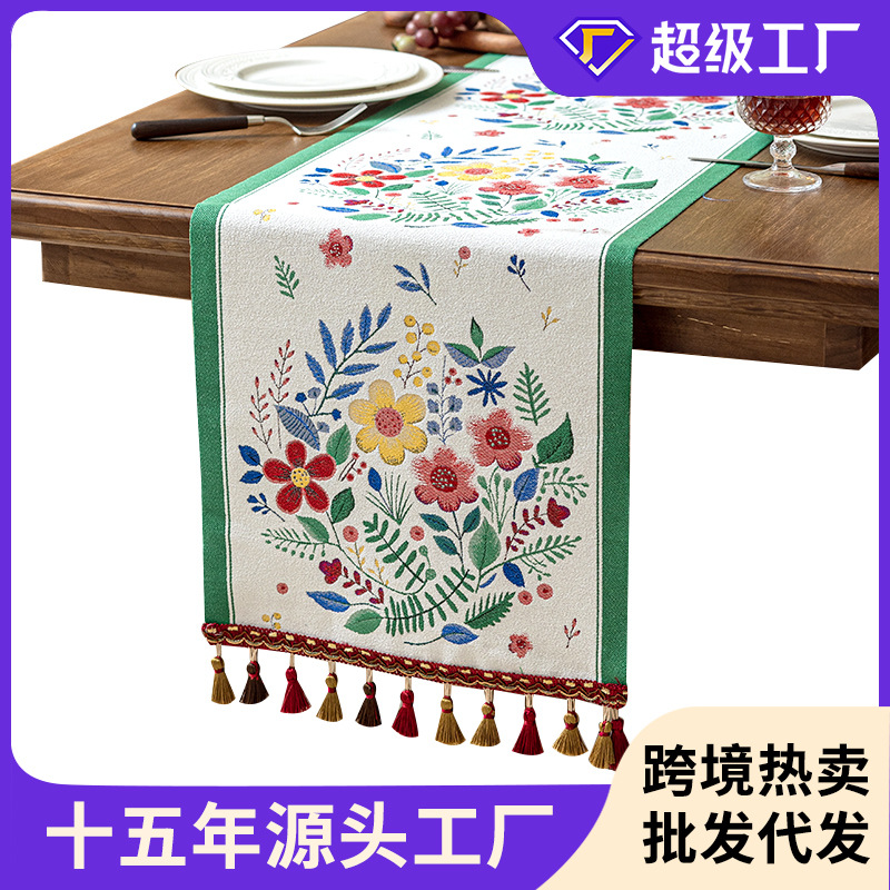 中东爆款加厚棉麻餐桌台布家用长方形茶几巾防水防油桌布批发代发详情8