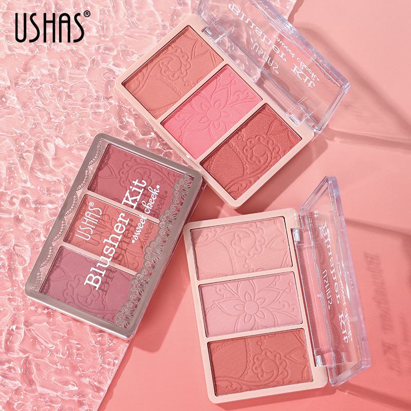 USHAS亚马逊跨境混装三色渐变腮红自然裸妆修容盘粉色不易飞粉详情10
