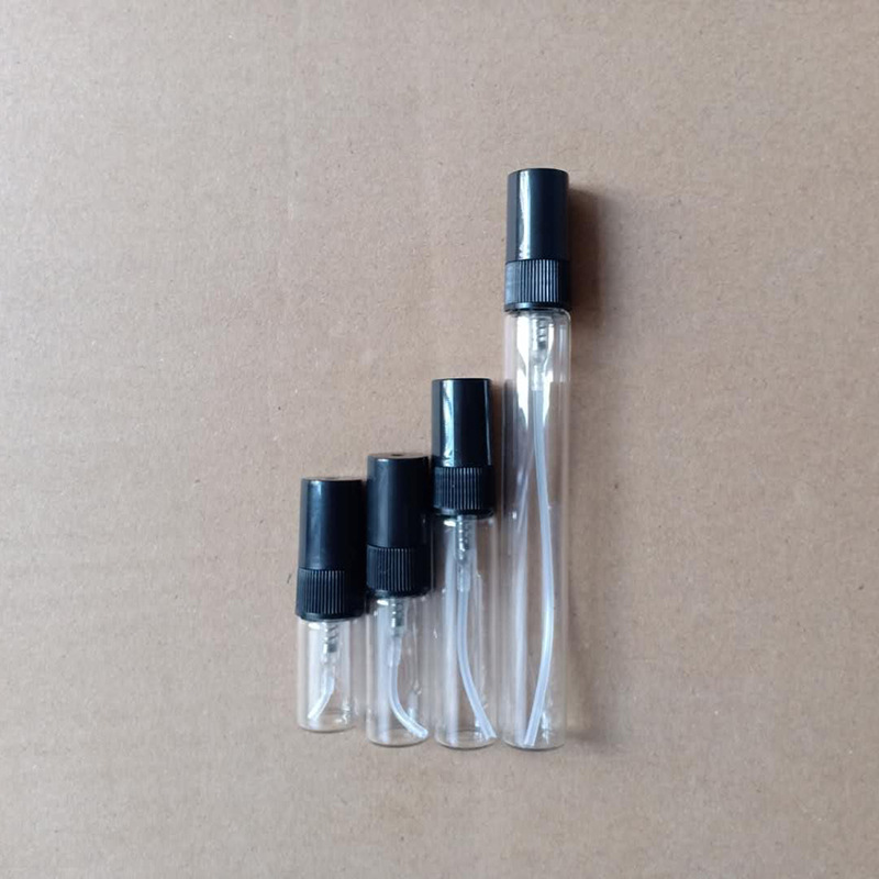 Available in stock: 2ml, 3ml, 5ml, 10ml black and white spray perfume samples, glass portioned spray empty bottles, pulled tube bottles pic 23