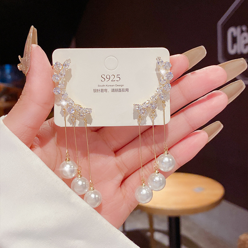 The new Korean earring Fairy 925 silver needle pearl tassel ear clips and stud earrings are fashionable and elegant, and personalized earrings for women pic 9