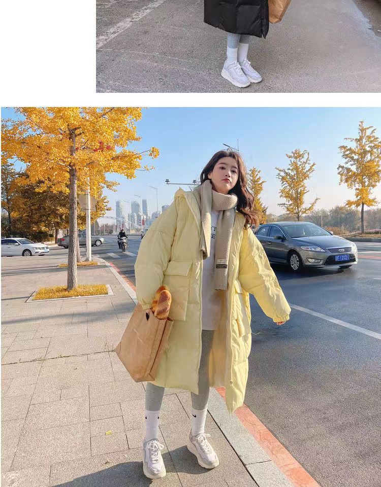 奶黄羽绒棉服女中长款2022冬新款韩版chic面包服宽松加厚棉衣外套详情13