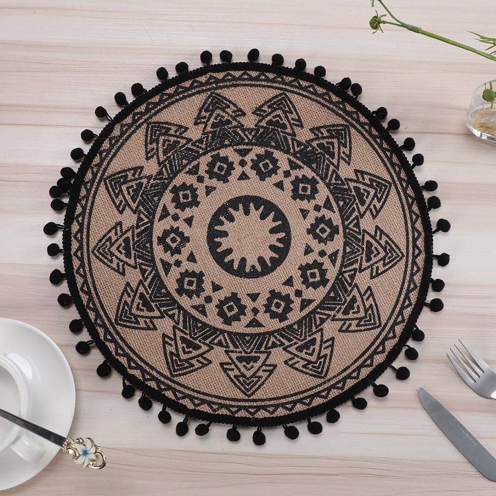Moroccan-style anti-slip faux linen printed small wool ball placemats, home decorative MATS, high-end light luxury table MATS for hotels and homestays, heat-insulating MATS, placemats, heat-resistant MATS pic 5