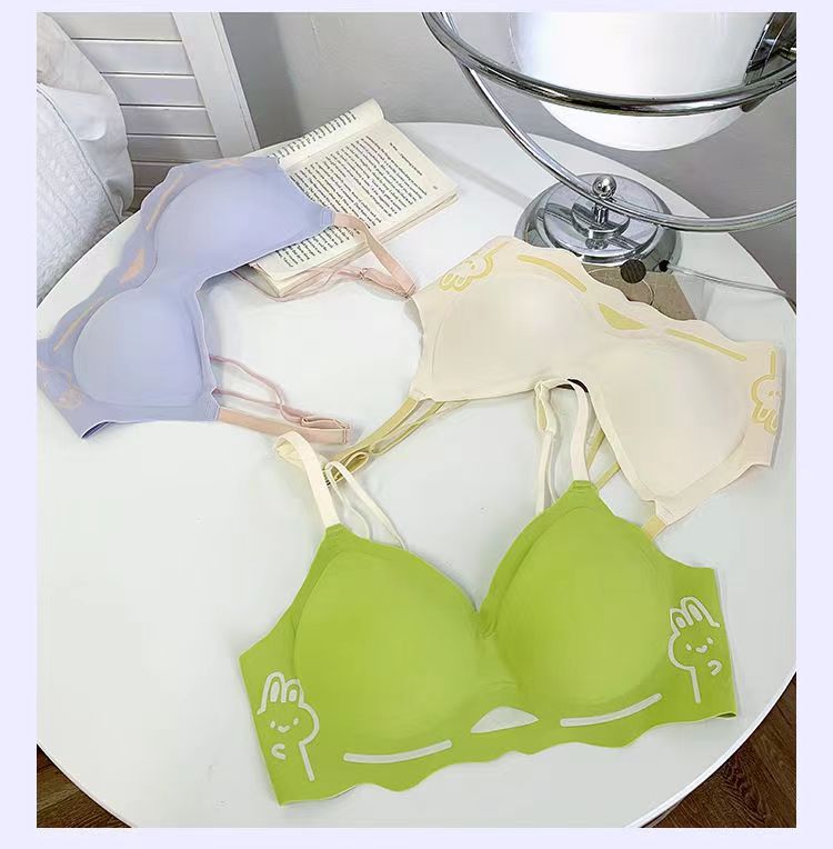 黑甜小兔~可爱无痕内衣女士小胸聚拢收副乳防下垂文胸无钢圈显大详情8