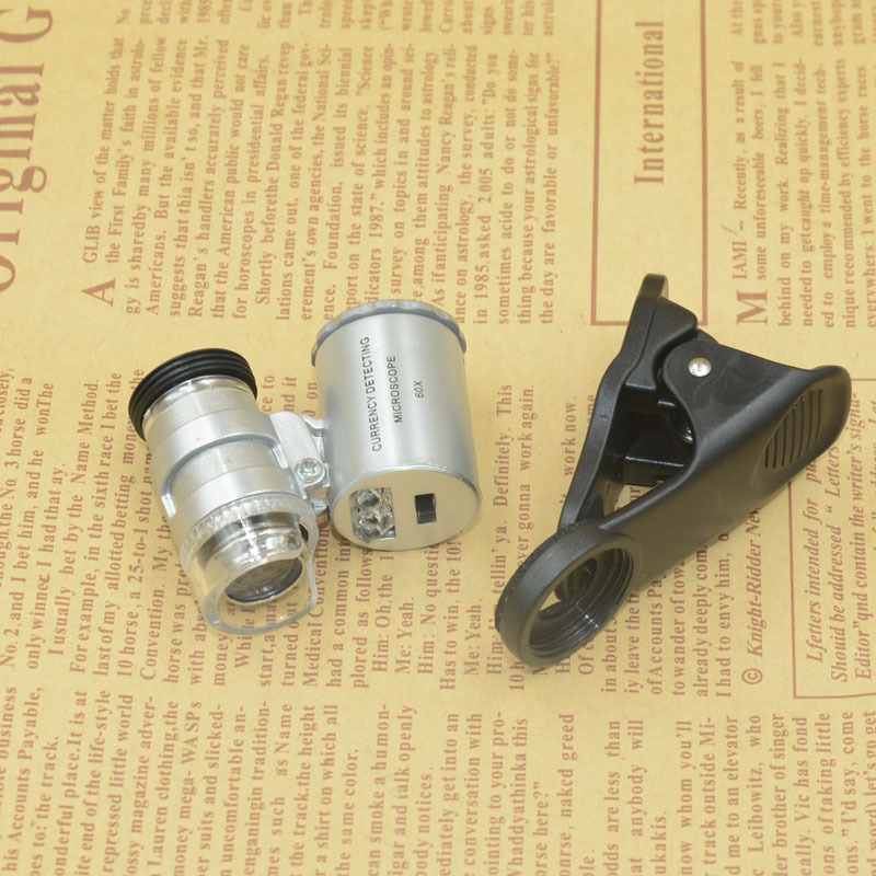 Yiwu Jinghui Factory Direct sales: Black 60x mobile phone holder with banknote detector LED light microscope magnifying glass 9882W1 pic 6