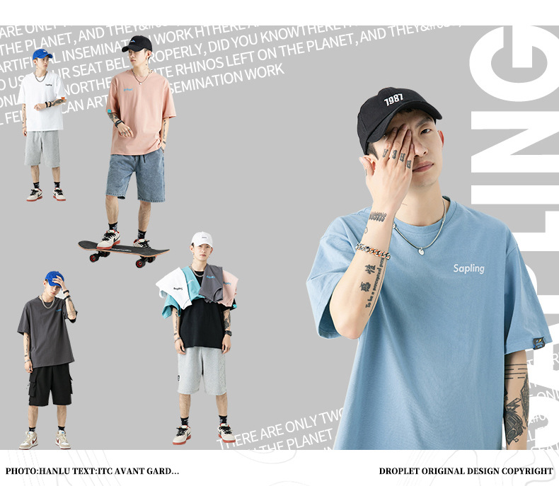 韩路日系男装 潮牌字母印花T恤男宽松百搭基础款纯棉情侣装短袖详情2