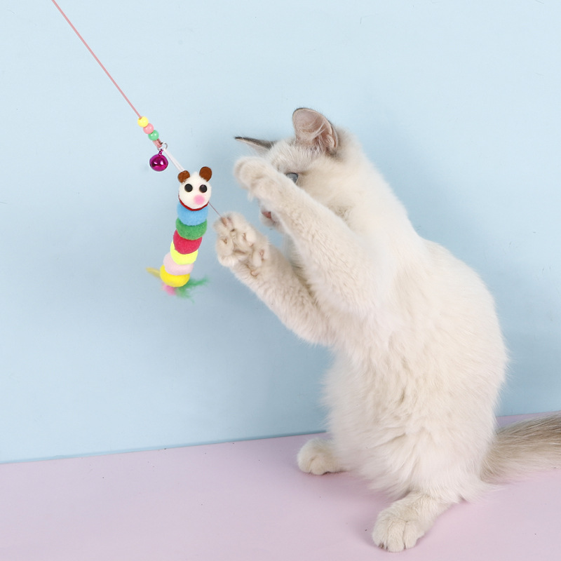 Wholesale of cat teaser sticks, caterpillar cat toys, steel wire feather cat teaser sticks, interactive cat play steel wire toy products pic 18
