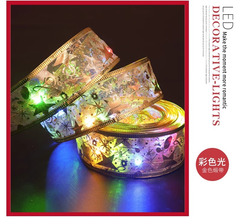 Cross-border new Christmas ribbon Christmas tree decorative lights, satin lighting strips, room and bedroom decorations, luminous fabric pic 12