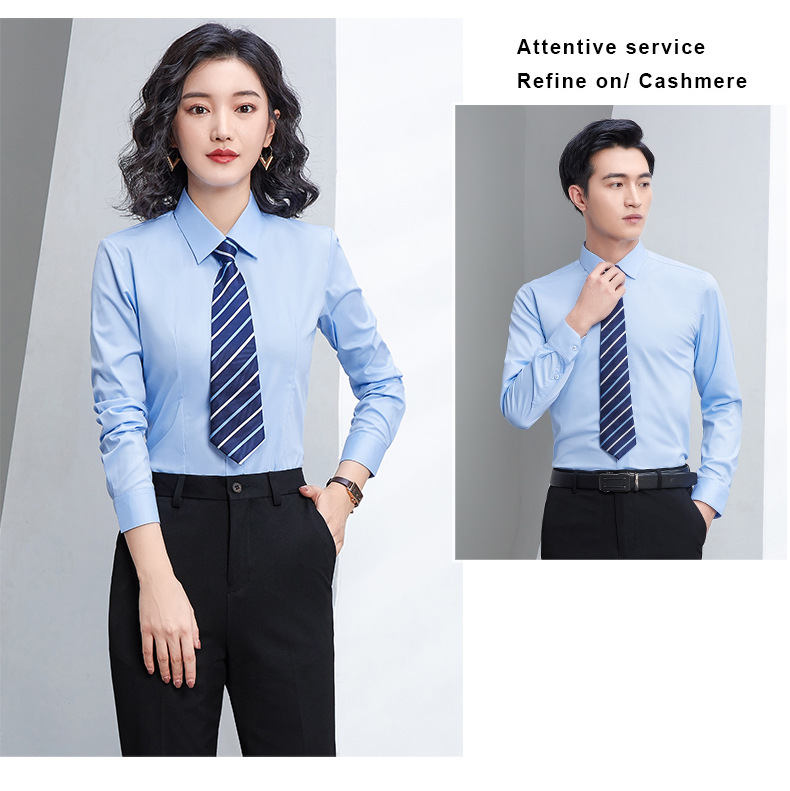 Factory direct supply of long-sleeved white bamboo fiber shirts for men, blue workwear no-iron fitted shirts for women, both men and women pic 40