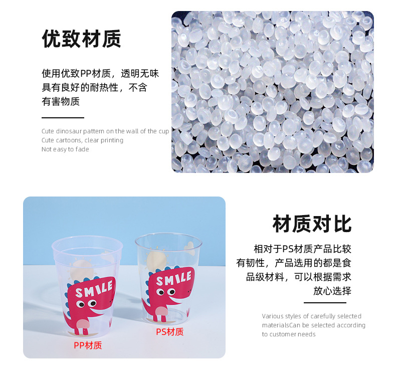 卡通恐龙图案透明PP居家日用饮料喝水吸管杯 400ml/600ml水杯直供果汁吸水杯详情6