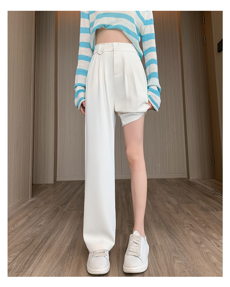 王奕婷同款西装阔腿裤女春秋夏显瘦垂感梨形身材双扣休闲直筒拖地详情21