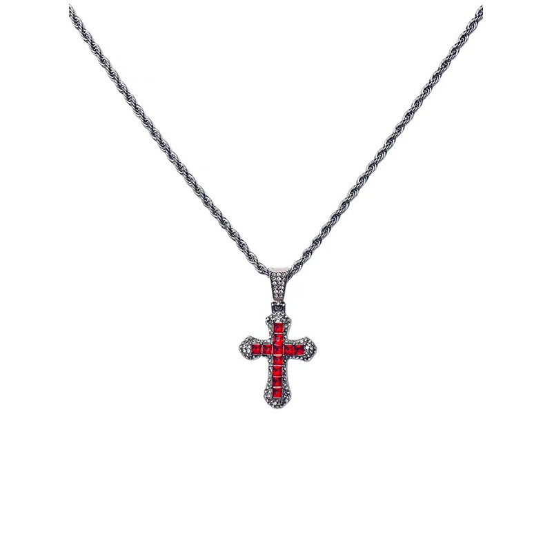 新款跨境欧美满钻十字架项链男女吊坠嘻哈潮流个性钛钢毛衣链饰品详情12
