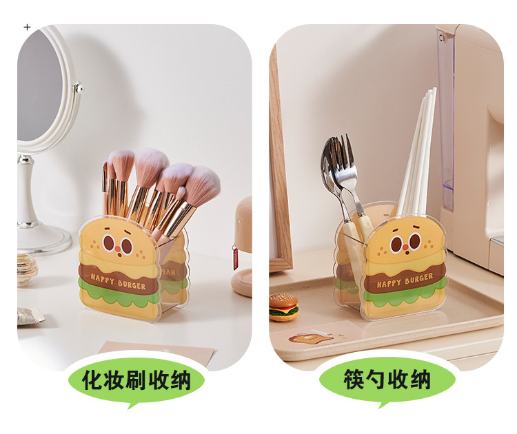G59汉堡桌面收纳盒化妆品口红宿舍文具盒子置物架化妆刷眼影收纳筒详情7