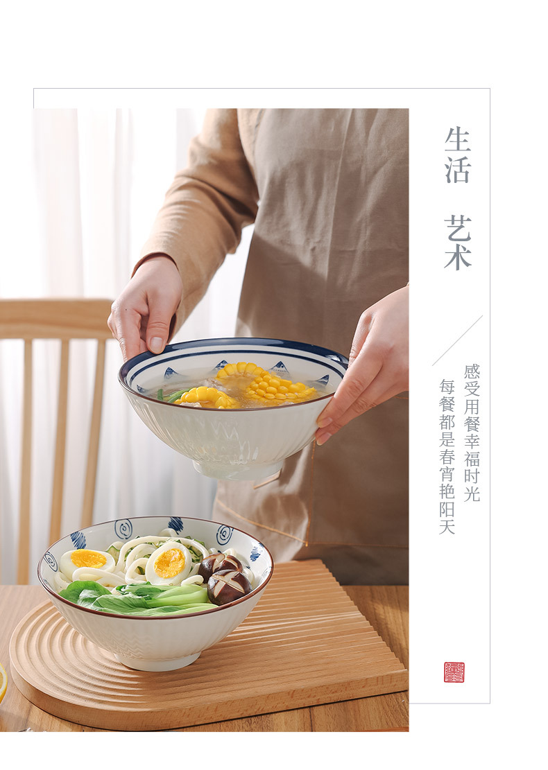 The 8-inch ceramic bamboo hat bowl and high-temperature underglaze painted ramen bowl of the Japanese-style antique Appreciation series feature an ancient Japanese style and charm pic 10