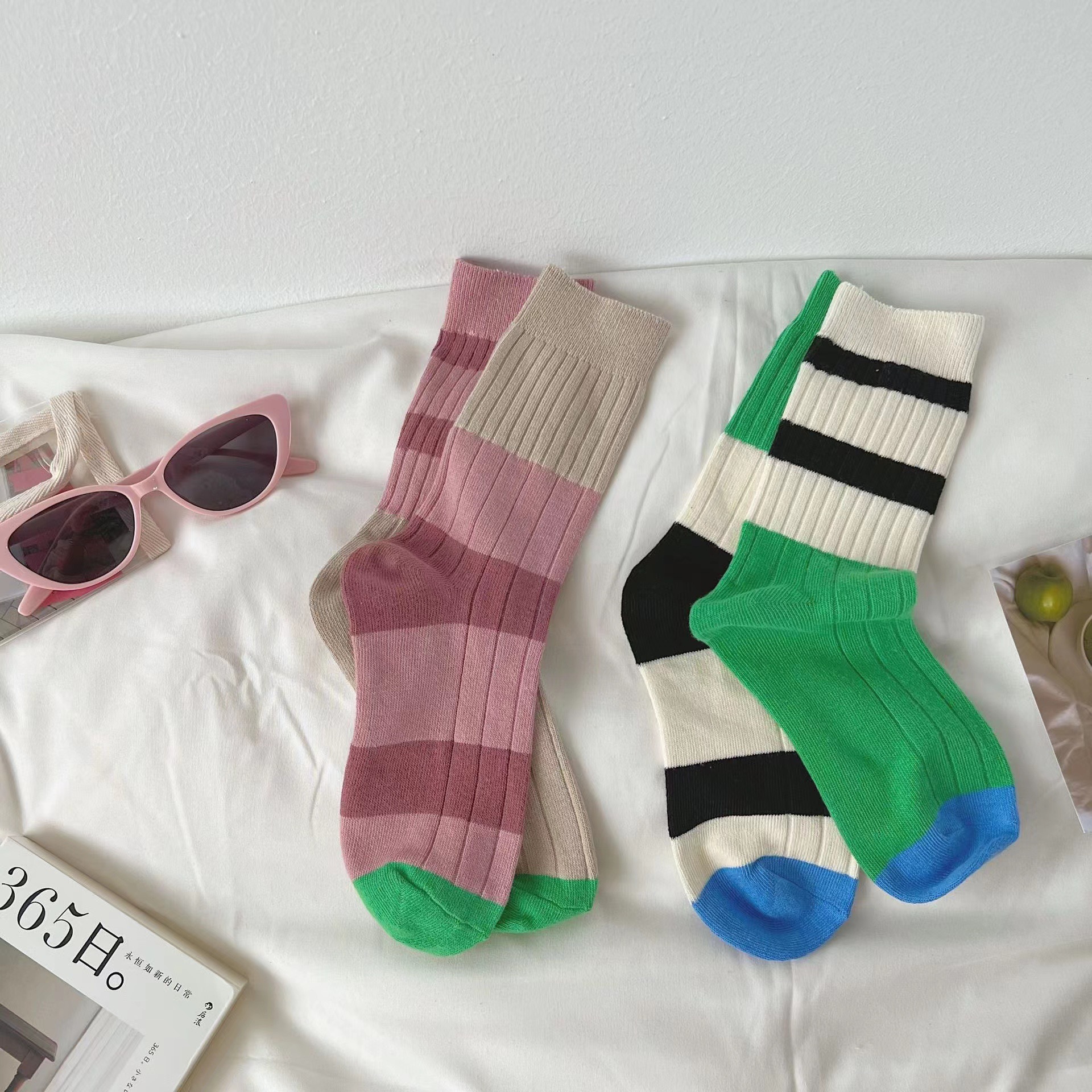 Calcetines mujer AB cara patchwork color rayas algodón medias medias mujer moda moda calle calcetines moda web personalidad medias mandarina pato pic 6