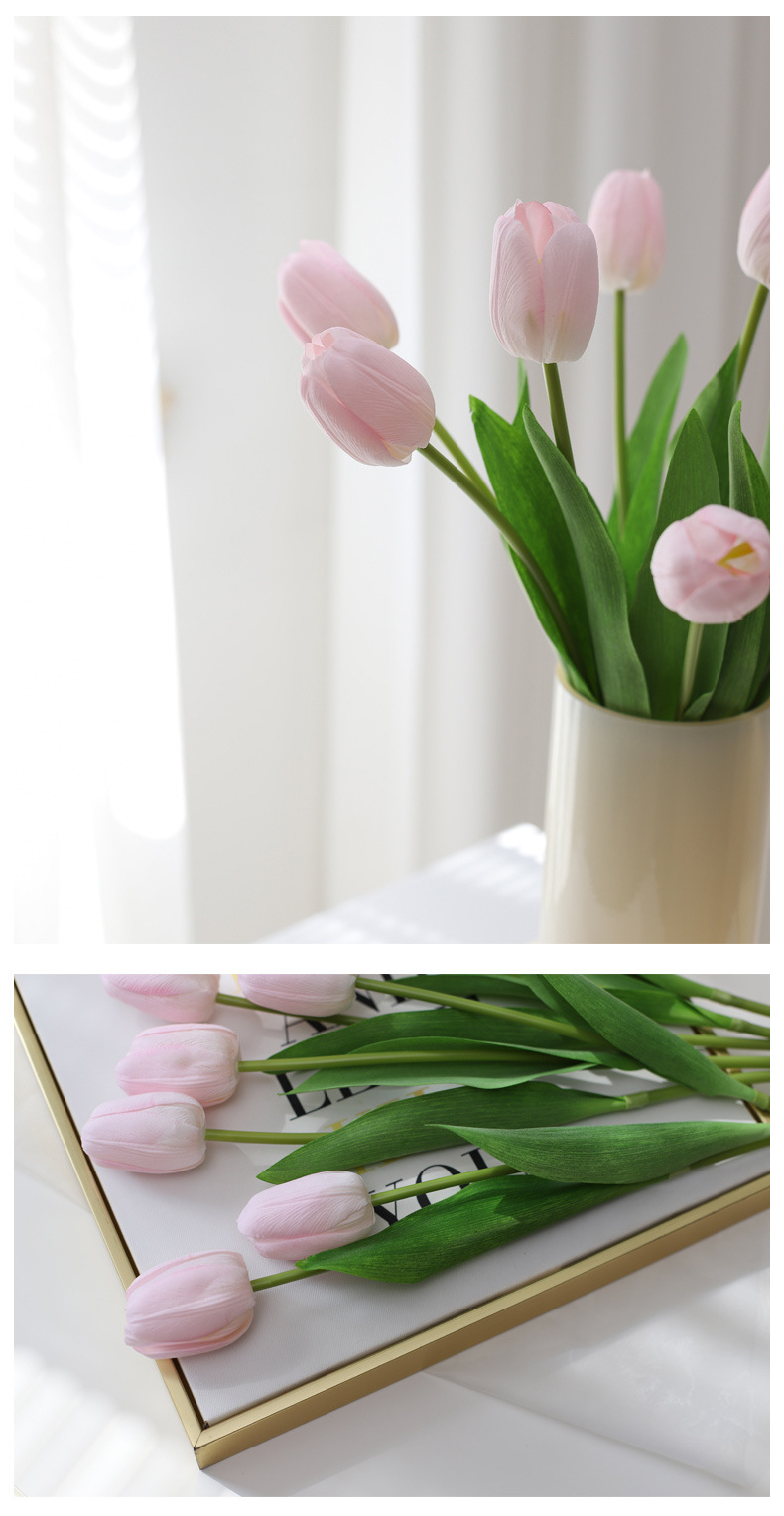 保湿手感郁金香假花仿真花摆设客厅手捧花拍照粉色白色家居装饰详情13
