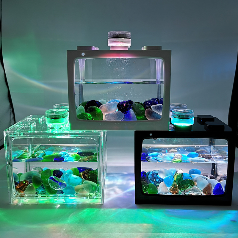 小鱼缸小型桌面创意生态缸微景观斗鱼缸迷你热带鱼水族箱带led灯详情8