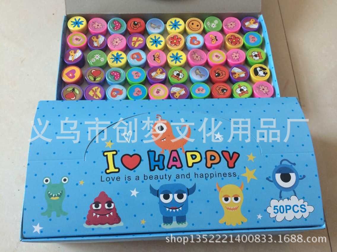 50 plastic toy stamps for children in a color box pic 4