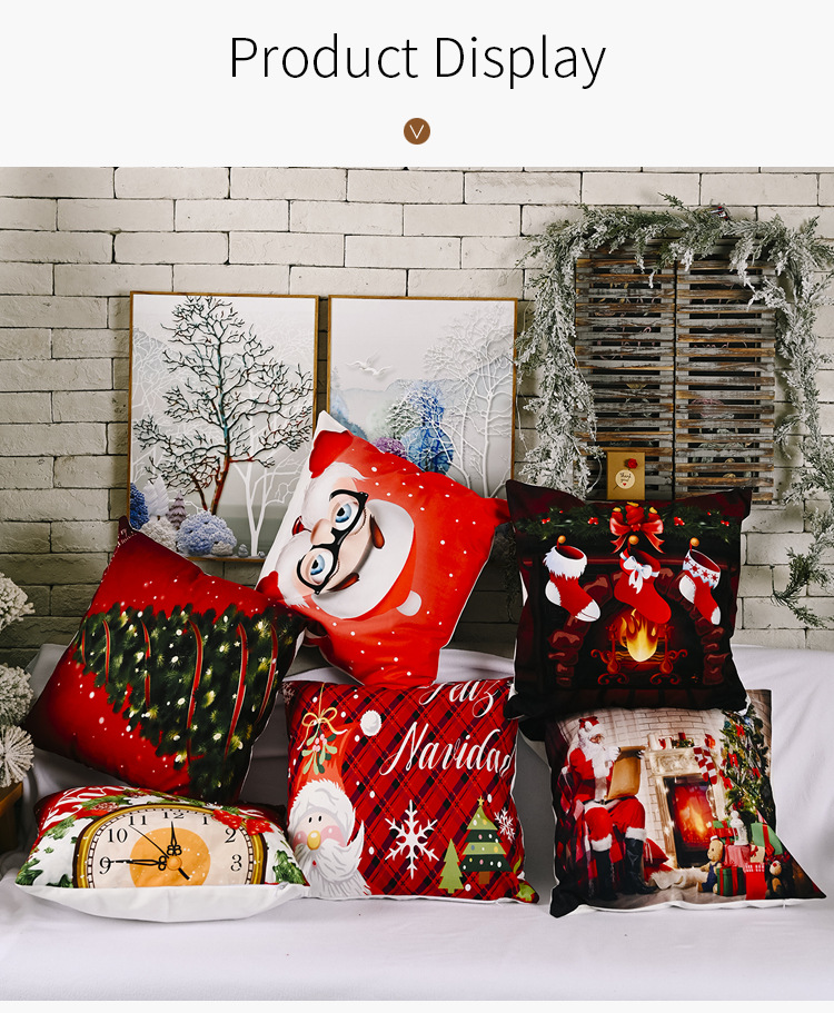 新款圣诞节装饰品创意绒布枕头套卡通老人印花枕套方形抱枕套详情7