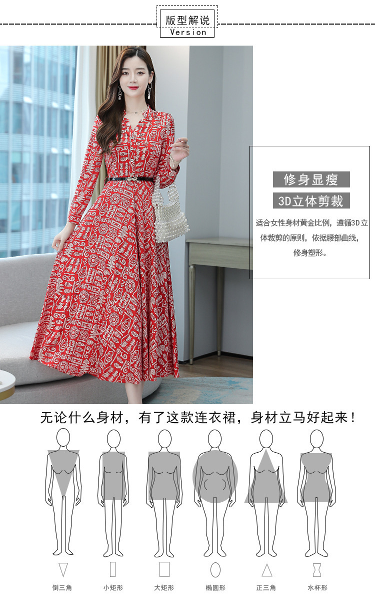 真丝女士连衣裙女春夏优雅风高端高级印花v领桑蚕丝A字长裙子新款详情2