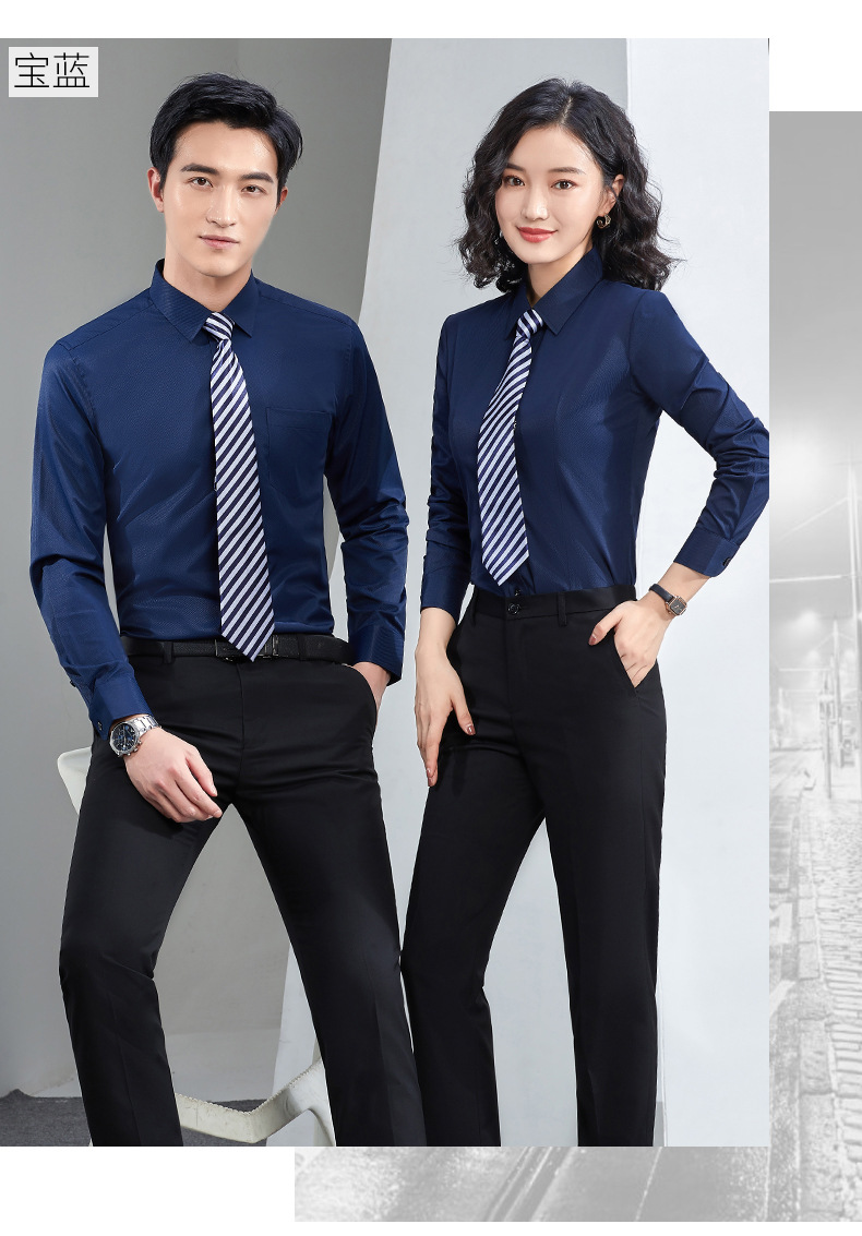 Factory direct supply of long-sleeved white bamboo fiber shirts for men, blue workwear no-iron fitted shirts for women, both men and women pic 61