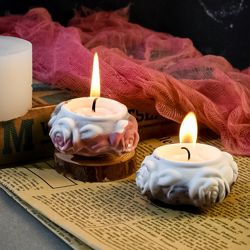 diy硅胶模具4连玫瑰烛台花朵香薰蜡烛装饰摆件水泥石膏模具详情7