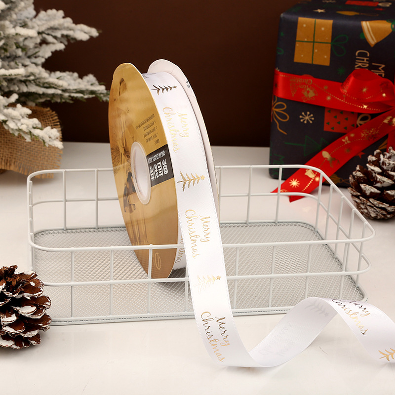 Dingxin Christmas Ribbon Wholesale: 2.5CM Christmas gifts, gold-embossed printed packaging ribbons, Christmas tree ribbons pic 52