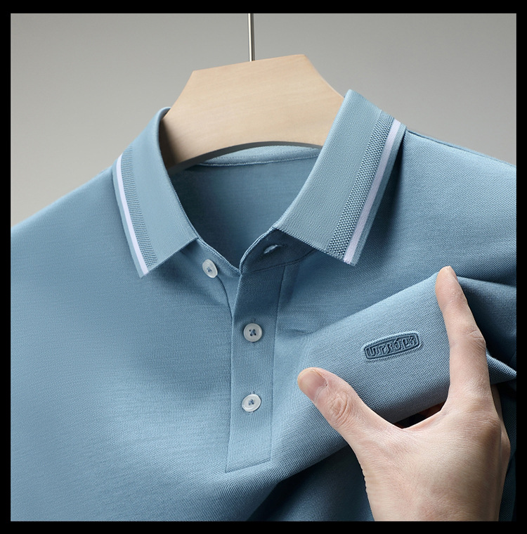 Lujo gran marca hombre morera seda manga corta polo verano 2024 nuevo medio y joven casual color sólido camiseta de gama alta pic 30