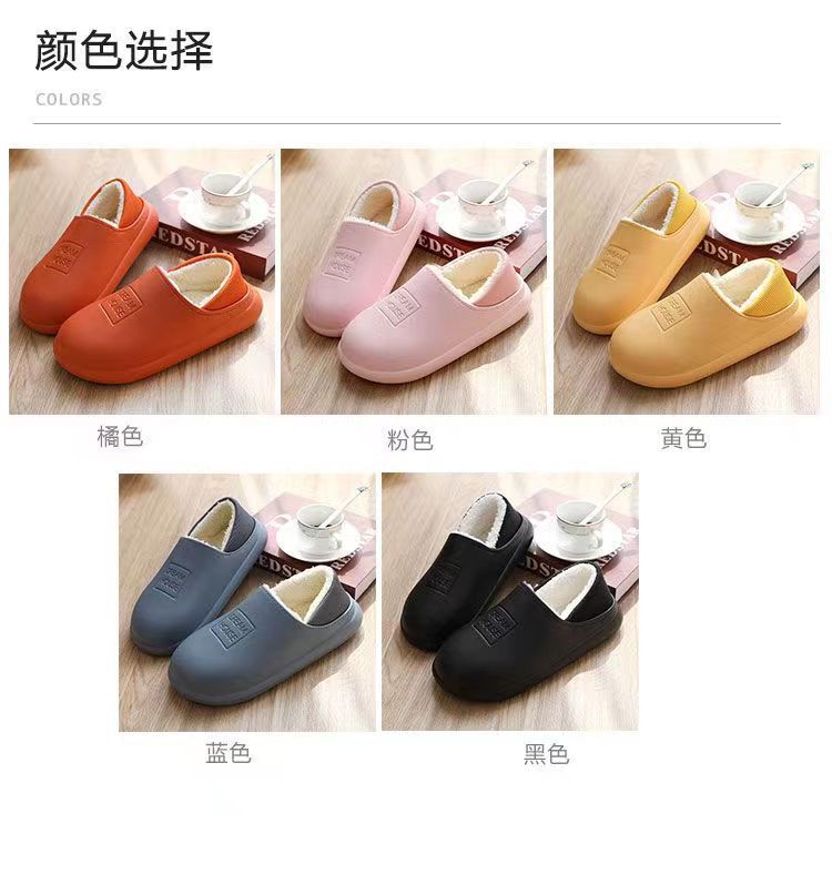 冬季防水保暖棉拖鞋女包跟皮面冬天家居家情侣室内防滑拖鞋男新款详情4