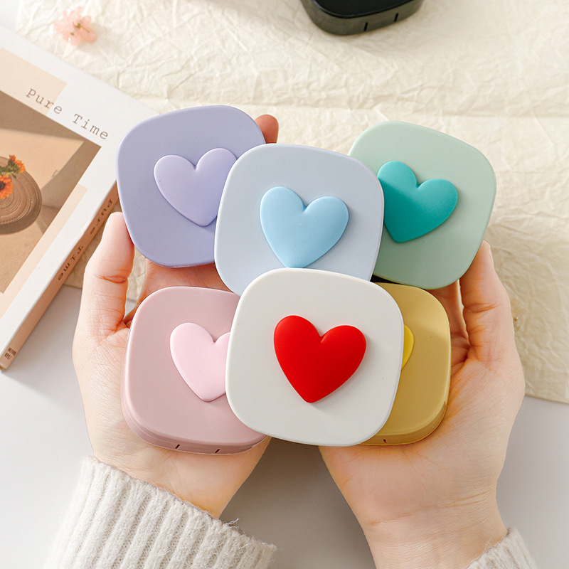 Macaron-colored square heart-shaped contact lens case, beauty contact lens storage box, carrying mirrors, cute glasses, companion box, exclusively for foreign trade pic 15