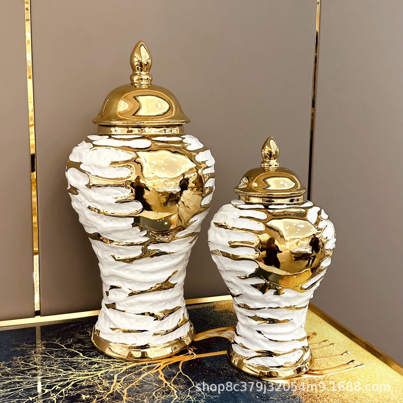2025 New European-style electroplated gold ceramic general vase decoration, light luxury handicrafts, model room soft decoration, entrance hall decoration, vase wholesale, ceramic vase, simulated flower belt vase, vase, vase, hydroponic vase pic 10